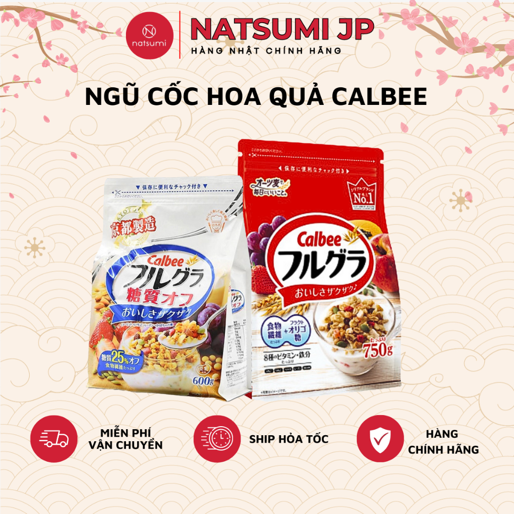 [Tặng 50g] Ngũ Cốc hoa quả Calbee Nhật Bản Gói đỏ/trắng 750Gr bữa sáng dinh dưỡng ăn kiêng, giảm cân hiệu quả