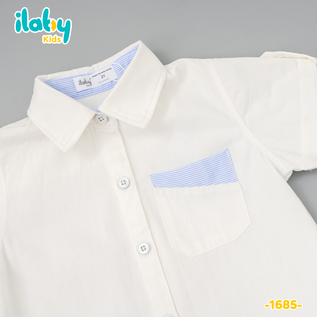 Áo sơ mi cộc tay bé trai ILABY phổi kẻ túi chất liệu thô cotton thoáng mát cho bé 10-36kg