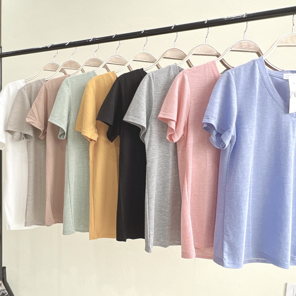 Áo thun giấy cổ tim nhiều màu, Chất cotton giấy mịn mát.