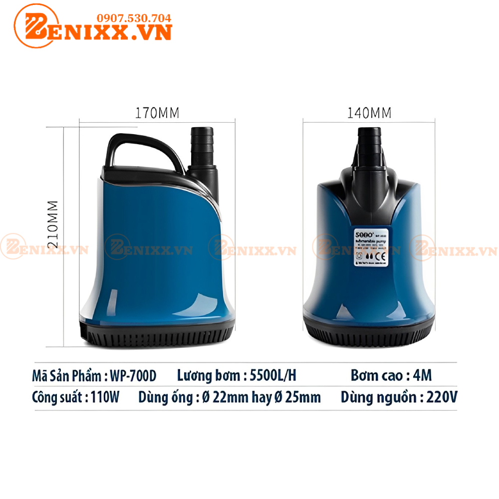 Bơm Hút Cặn Bể Cá Bơm Chìm Hút Đáy 360 Độ SOBO WP 600D WP 700D - hồ xi măng lớn cá koi, chép