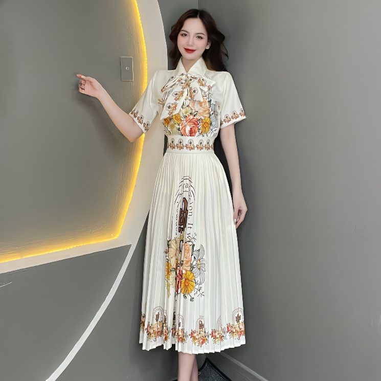 Set Thiết Kế In Hoa Áo Phối Chân Váy   T520 - Thanh Tự