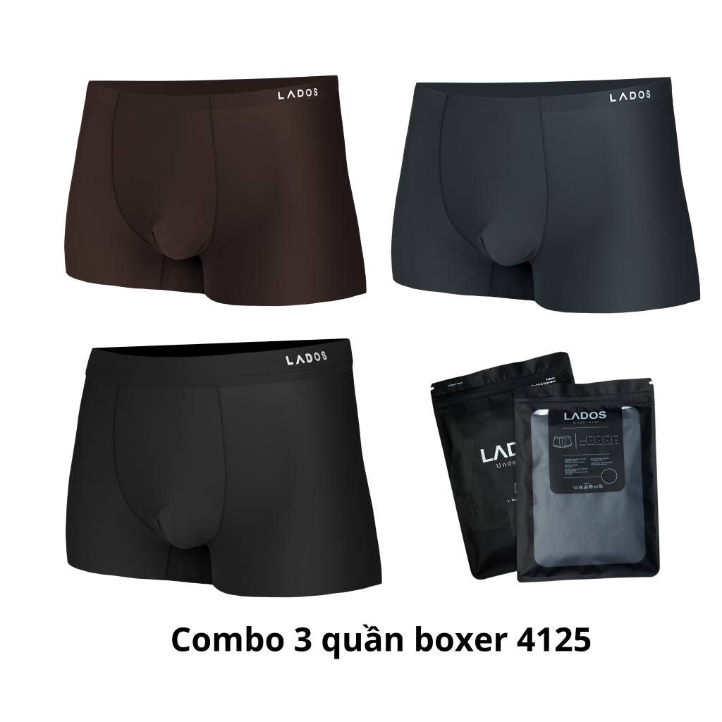 [COMBO 3 QUẦN] Quần Lót Nam Boxer lụa băng Lados 4125 siêu co giãn, dai, thoáng mát, thấm hút mồ hôi tốt LD7108