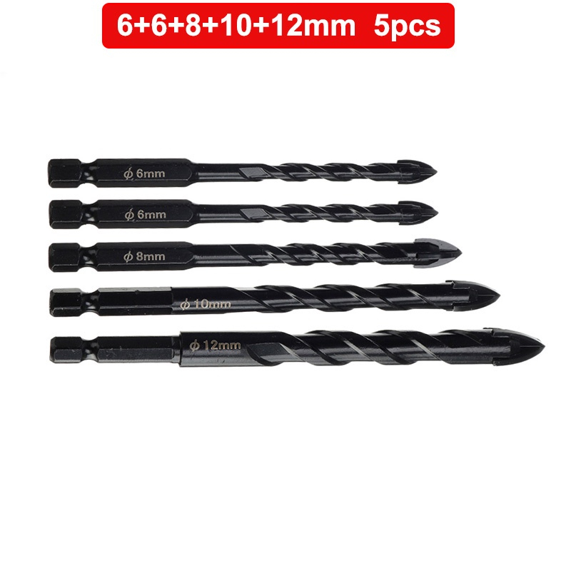 Bộ 5 mũi khoan đa năng chân lục giác 4 cạnh thép đen Nhật 12mm 10mm, 8mm 6mm