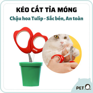 Kéo cắt tỉa móng thú cưng ZEZE, Kéo cắt móng hình chậu hoa, Thiết kế công thái học, Đầu kéo tròn, an toàn, Thép không gỉ