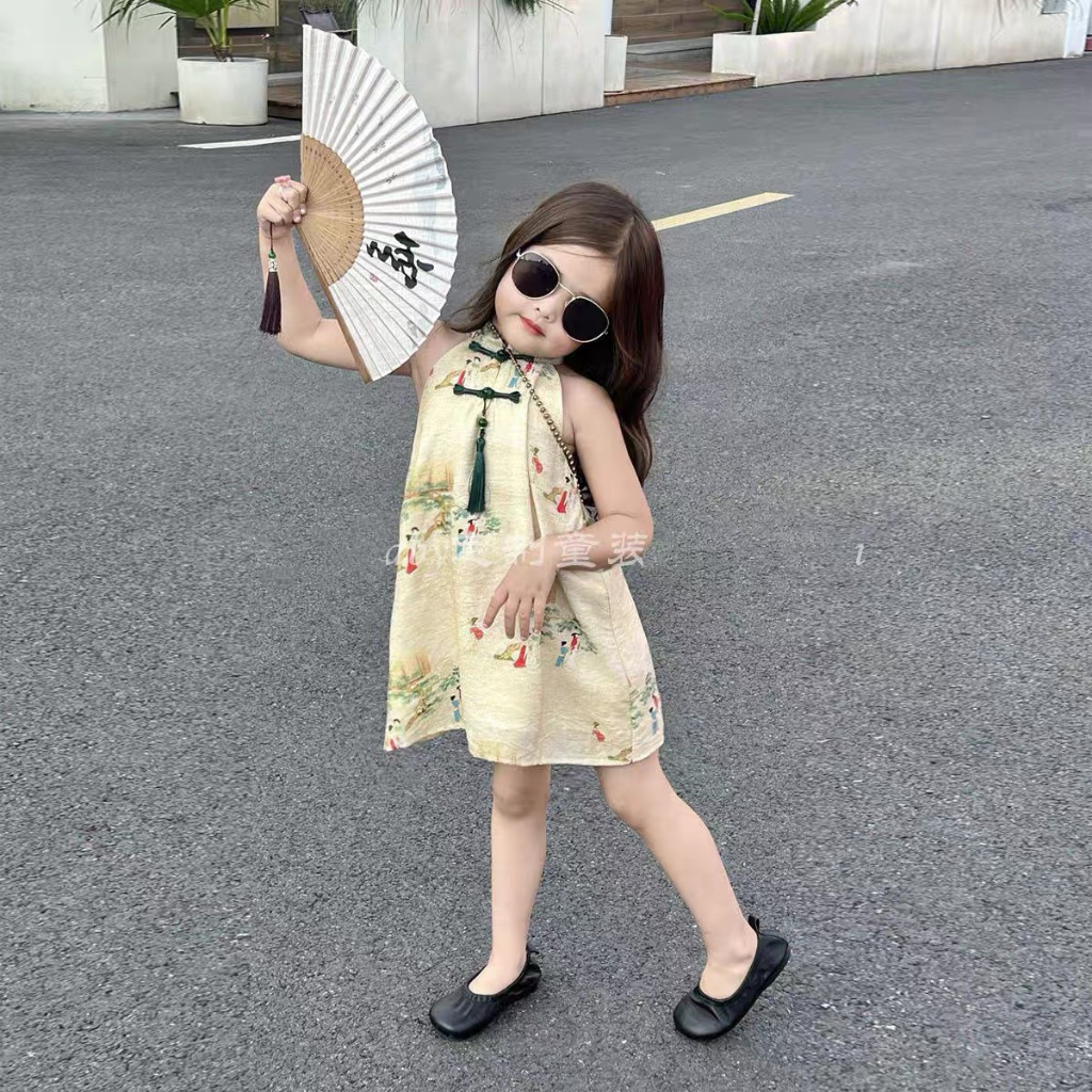 8-30kg Váy sườn xám cổ yếm trung thu cho bé gái