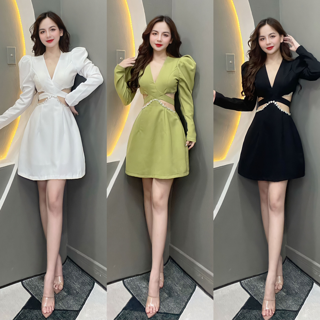 Đầm Thiết Kế Tay Dài Họa Tiết Đính Đá Kèm Quần V1222 - Thanh Tự