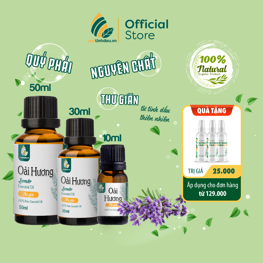 Tinh Dầu Thơm Hoa Oải Hương Lavender 10ml/30ml/50ml VUATINHDAU Dầu Oải Hương Thơm Quần Áo Thơm Xe Ô Tô Giúp Ngủ Ngon