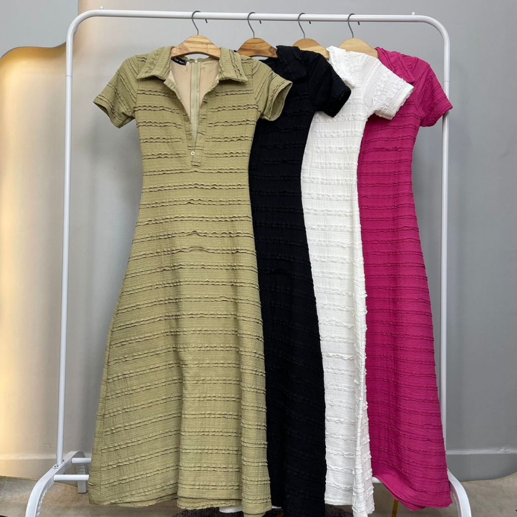 Đ41 Đầm cổ sơ mi dáng xòe chất ren 2 lớp 3 size S, M, L