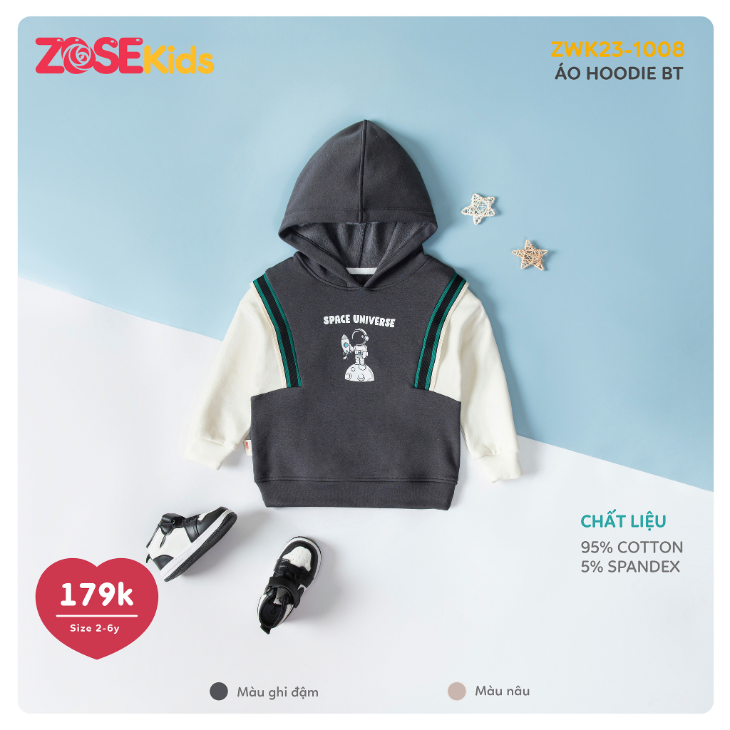 Áo hoodie cho bé trai DEROSA KIDS từ 2 đến 6 tuổi ZWK23-1008