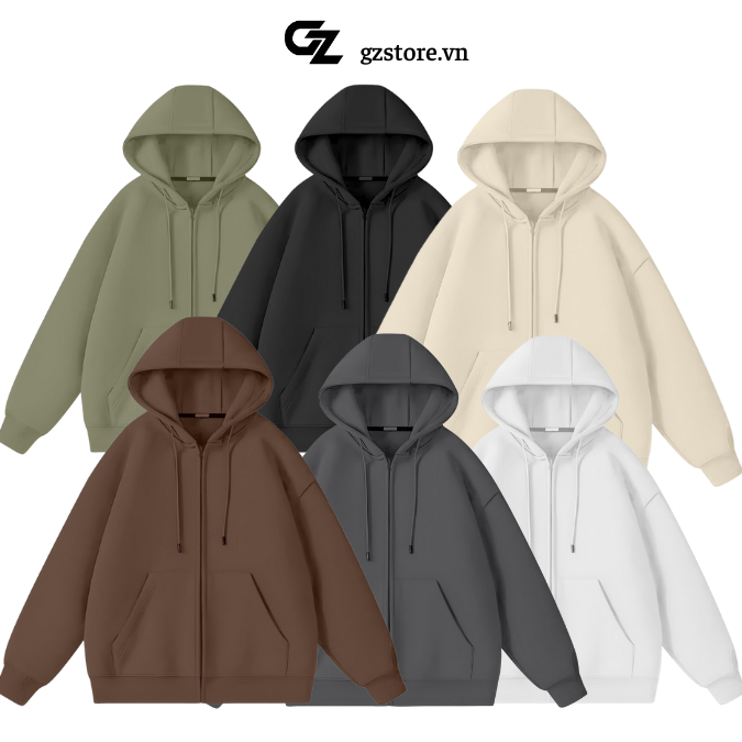 Áo khoác hoodie zip chính hãng chất nỉ cao cấp unisex nam nữ basic  form rộng oversize local brand 207HD