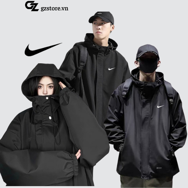 Áo khoác dù Nike chính hãng đôi nam nữ có mũ rộng chất dù 2 lớp cao cấp chuẩn form unisex chống nắng chống gió oversize