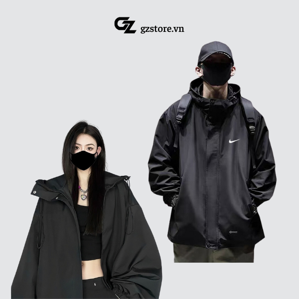 Áo khoác dù Nike chính hãng đôi nam nữ có mũ rộng chất dù 2 lớp cao cấp chuẩn form unisex chống nắng chống gió oversize