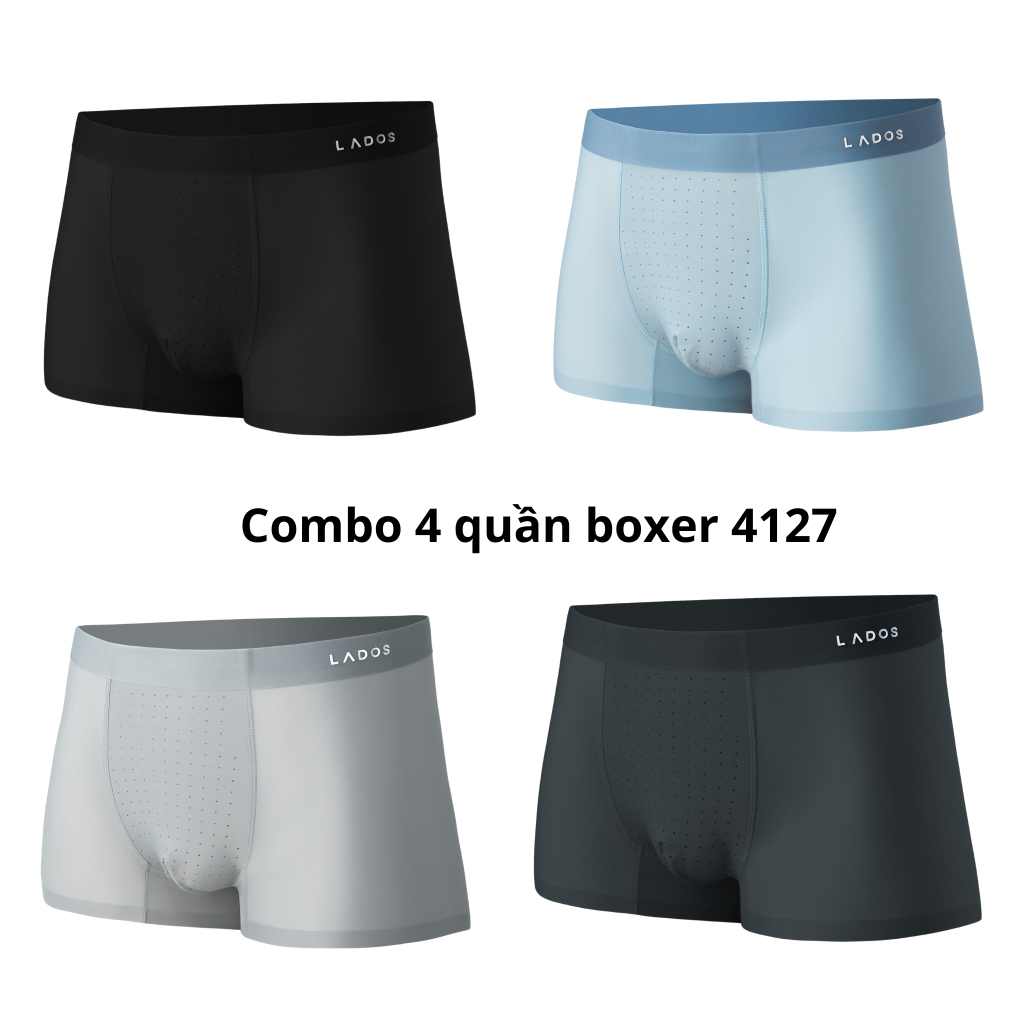 [COMBO 4 QUẦN]Quần lót boxer nam lụa băng đục lỗ thông thoáng, thấm hút LADOS-4127 siêu co giãn LD7117