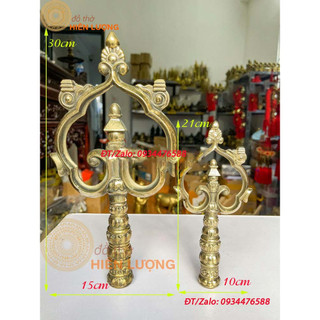 Đầu gậy tích trượng dáng nhọn bằng đồng thau kích thước dài 21cm và 30cm màu vàng