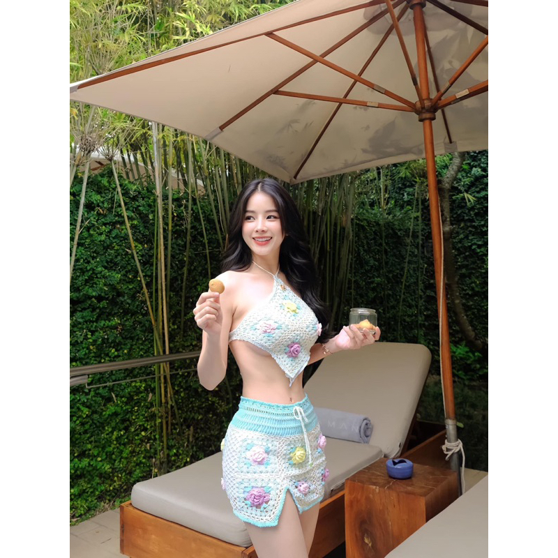 Set len hoa hồng handmade mie mặc có vải lót