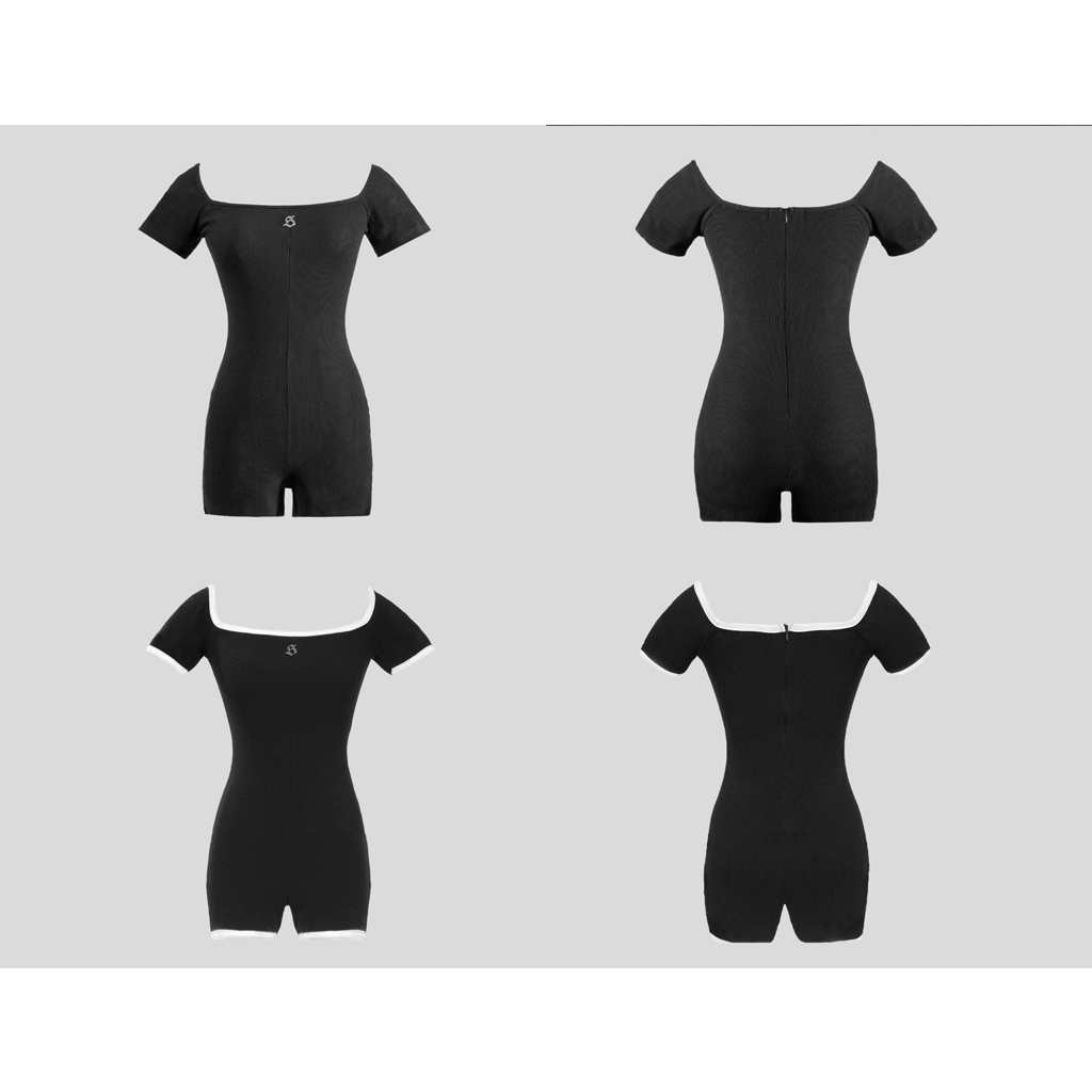 Jumpsuit nữ ngắn màu đen, đen viền trắng tay ngắn liền thân ôm bodysuit Hailey Sisters | SS-J5