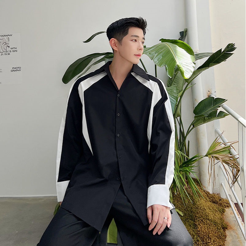 Áo Sơ Mi Dài Tay Dáng Rộng Phối Viền Vai 2 Màu Đen Trắng Chất Chéo Hàn Dày Dặn Đứng Form,Sơ Mi Kiểu Công Sở Thoáng Mát
