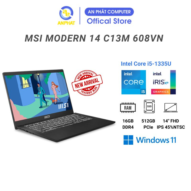 [Mã ELCL10 giảm 10% đơn 9TR] Laptop MSI Modern 14 C13M-611VN / 612VN (Core i5-1335U | 14 inch FHD)