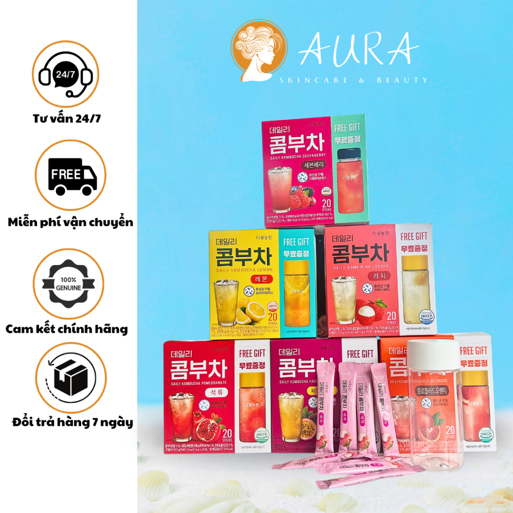 Trà trái cây Kombucha Danongwon nhập khẩu Hàn Quốc 5g x 20 gói TẶNG BÌNH