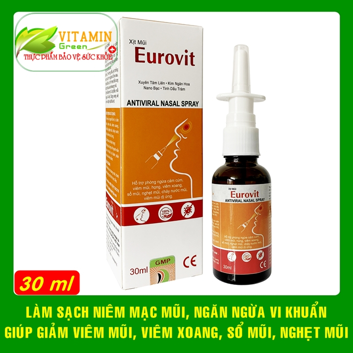 Xịt mũi EUROVIT hỗ trợ làm sạch và ngăn ngừa vi khuẩn, virut xâm nhập vùng mũi họng, phòng ngừa cảm cúm, viêm mũi họng