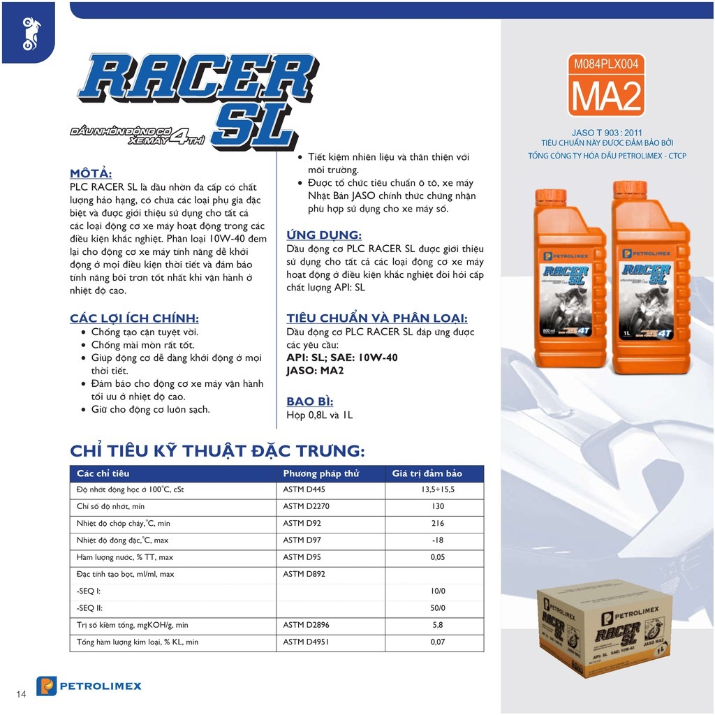 Nhớt xe số cao cấp Petrolimex PLC RACER SL 10W40 - Chính hãng