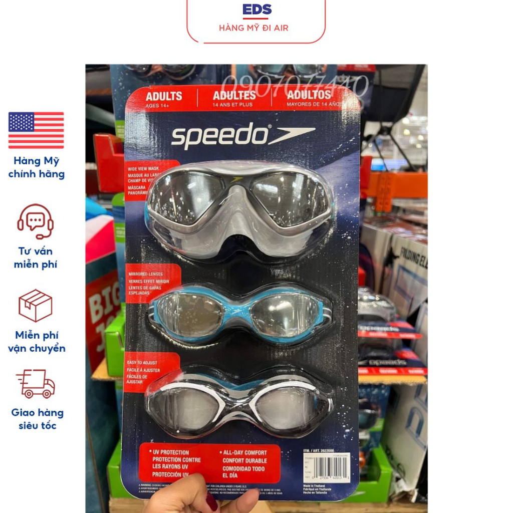 Set 3 kính bơi Speedo của Mỹ Tròng kính chống tia UV bảo vệ mắt khỏi ánh nắng mặt trời - EDS Hàng Mỹ