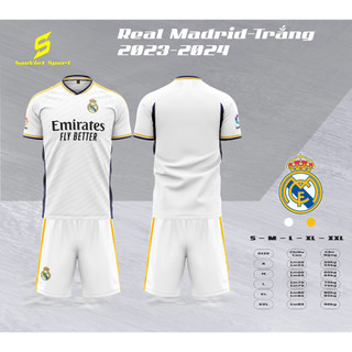 Áo bóng đá clb real trắng chính thức 2024 - bộ quàn áo bóng đá clb real trắng thun lạnh mùa 2024