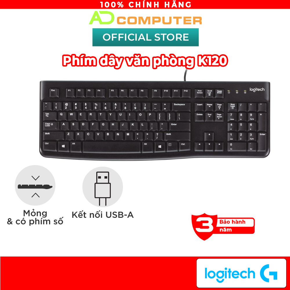 Bàn phím có dây Logitech K120 chuyên văn phòng bảo hành 3 năm lỗi đổi mới