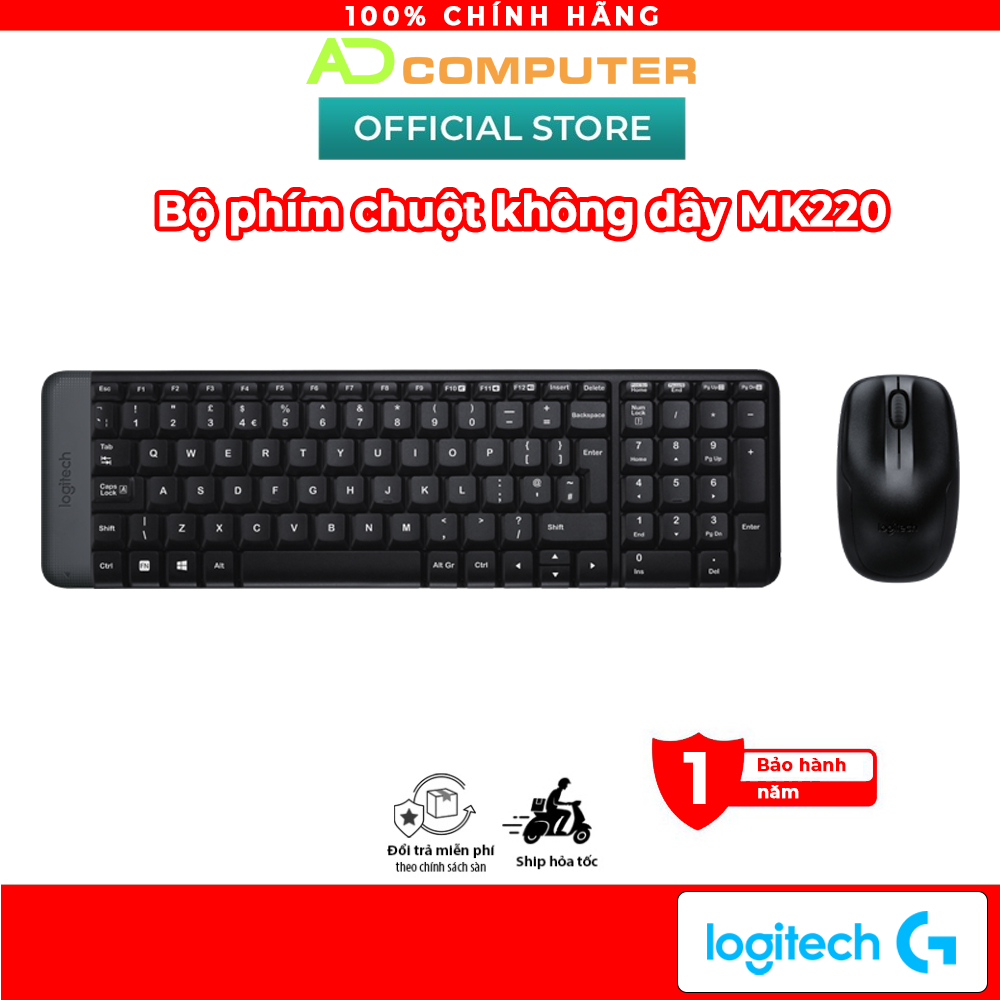 Bộ Bàn Phím Và Chuột Không Dây Logitech MK220