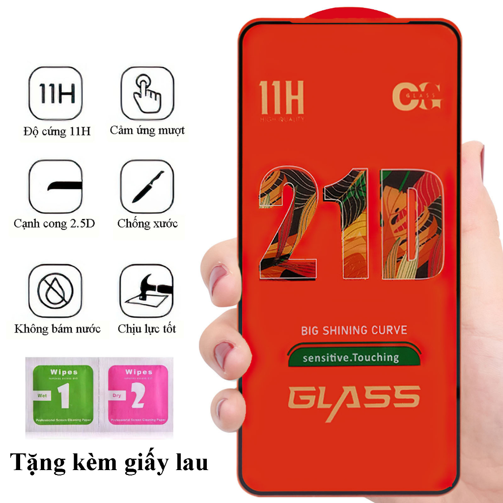 Kính Cường Lực Iphone 21D Full Màn Hoka  cho IP 6 7 8 plus/ X Xs max/ 11 12 13 14 pro max