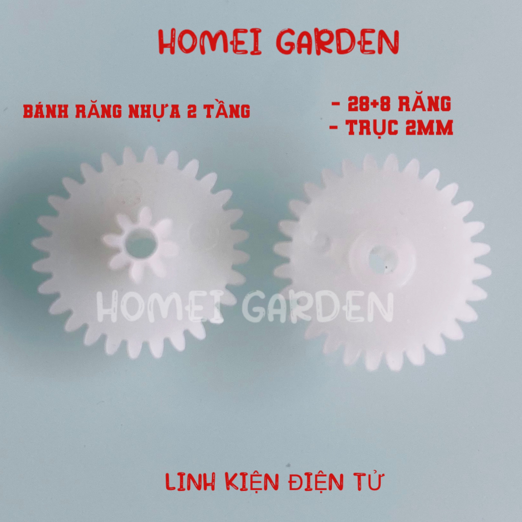 4 bánh răng nhựa 2 tầng 28 răng 8 răng trục 2mm dùng để chế tạo DIY - HM0170