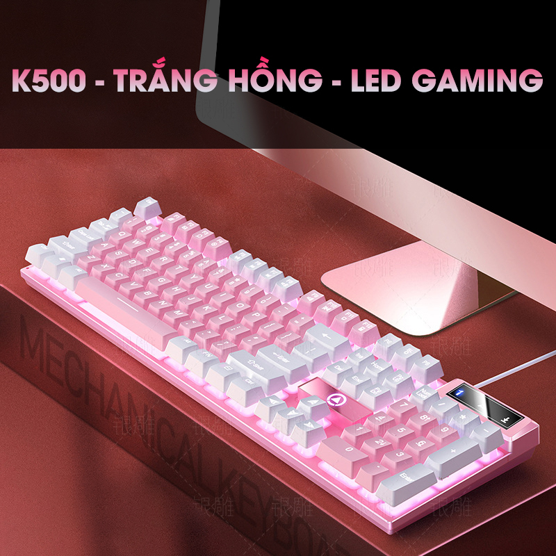Bàn phím máy tính có dây gaming K500 giả cơ led rgb full 104 key chống nước cho laptop pc văn phòng game thủ