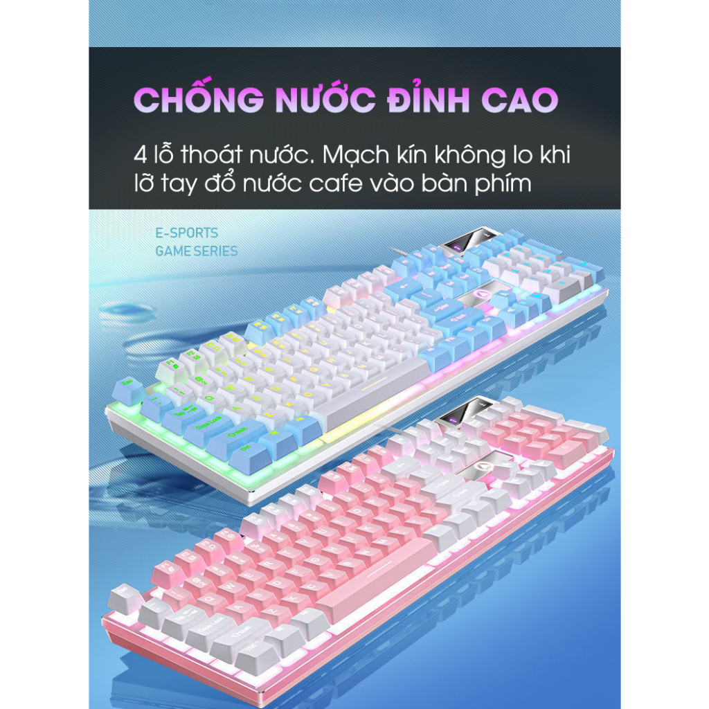 Bàn phím máy tính có dây gaming K500 giả cơ led rgb full 104 key chống nước cho laptop pc văn phòng game thủ