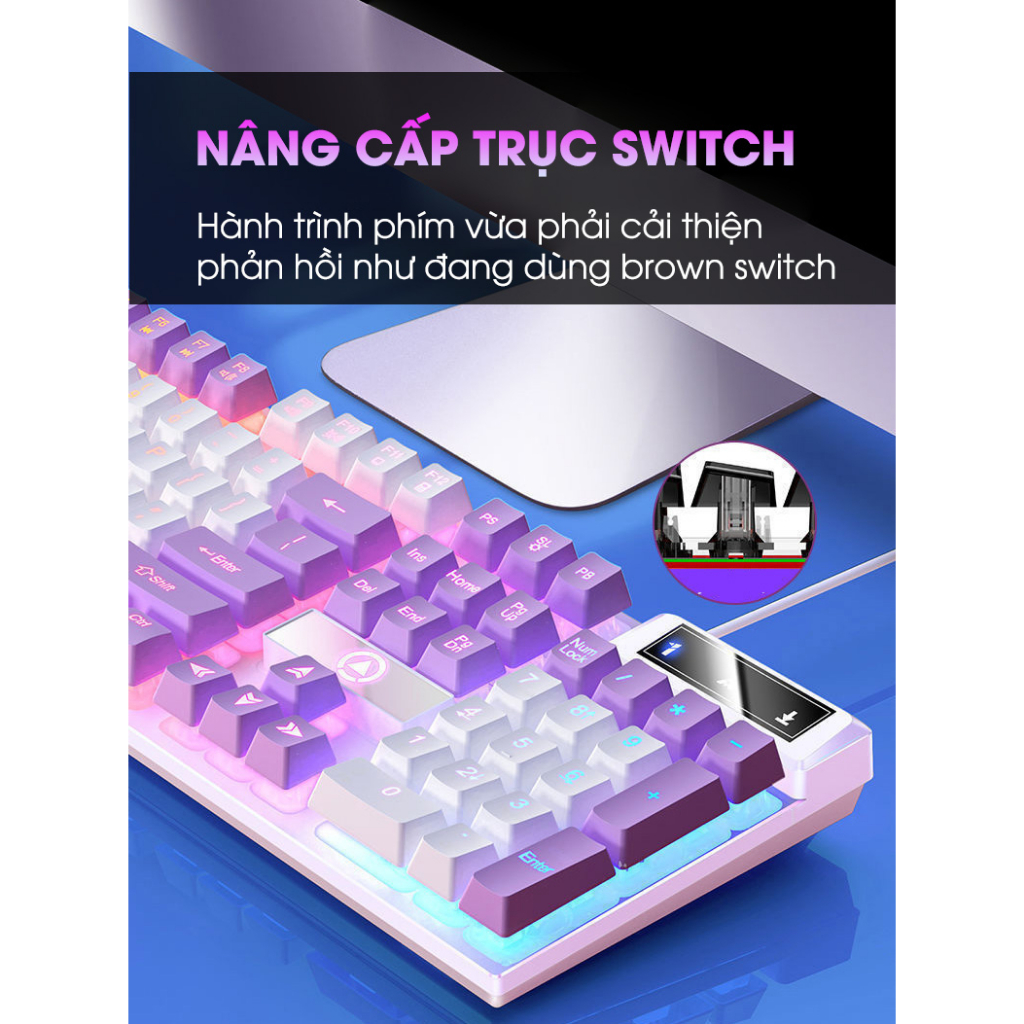 Bàn phím máy tính có dây gaming K500 giả cơ led rgb full 104 key chống nước cho laptop pc văn phòng game thủ