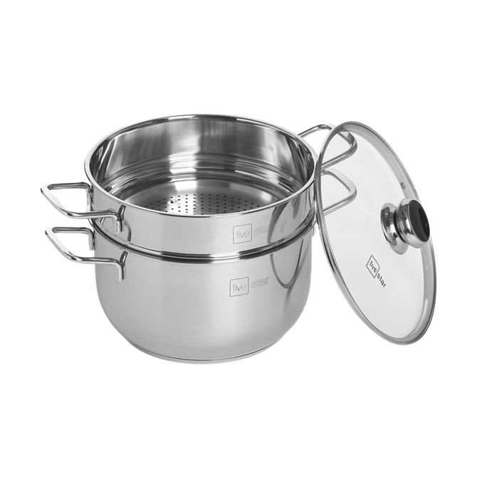 Bộ Nồi Xửng Hấp 3 Đáy Inox FIVESTAR Nắp Kính  Size 26/28/30/32cm chính hãng