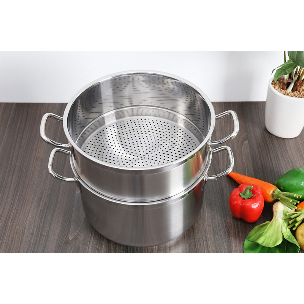 Bộ Nồi Xửng Hấp 3 Đáy Inox FIVESTAR Nắp Kính  Size 26/28/30/32cm chính hãng
