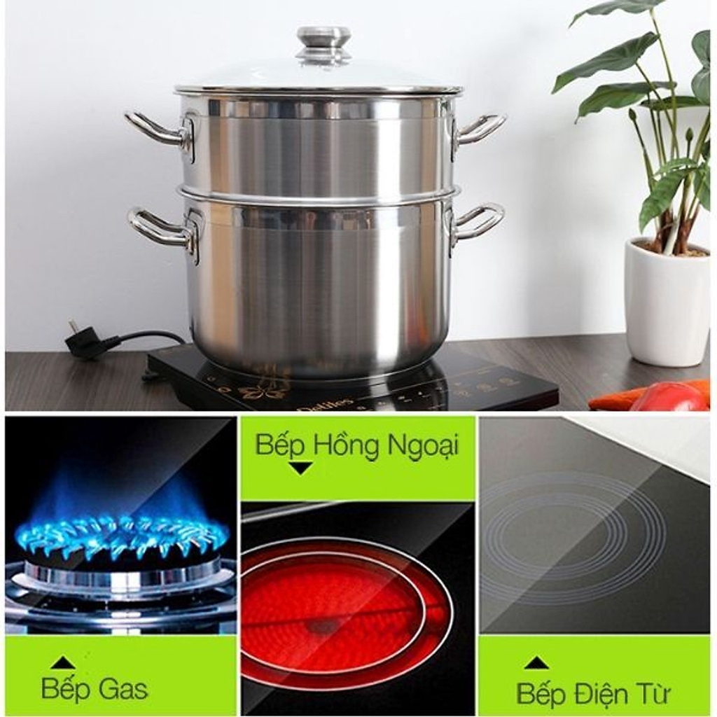 Bộ Nồi Xửng Hấp 3 Đáy Inox FIVESTAR Nắp Kính  Size 26/28/30/32cm chính hãng