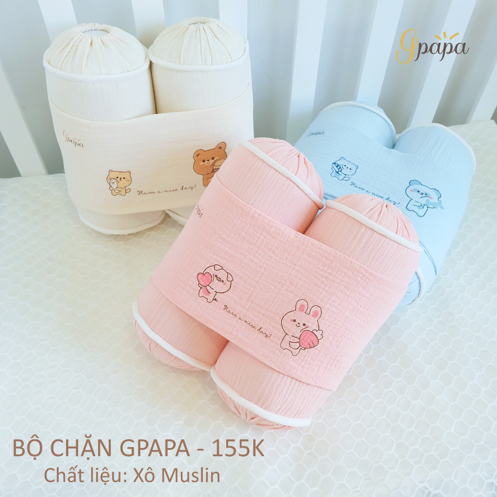 Gối chăn cho bé sơ sinh Gpapa chất liệu xô muslin cao cấp, hình in dễ thương giúp bé ngủ ngon, chống giật mình