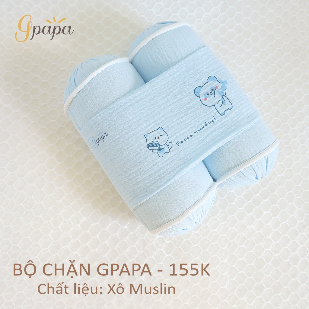 Gối chăn cho bé sơ sinh Gpapa chất liệu xô muslin cao cấp, hình in dễ thương giúp bé ngủ ngon, chống giật mình