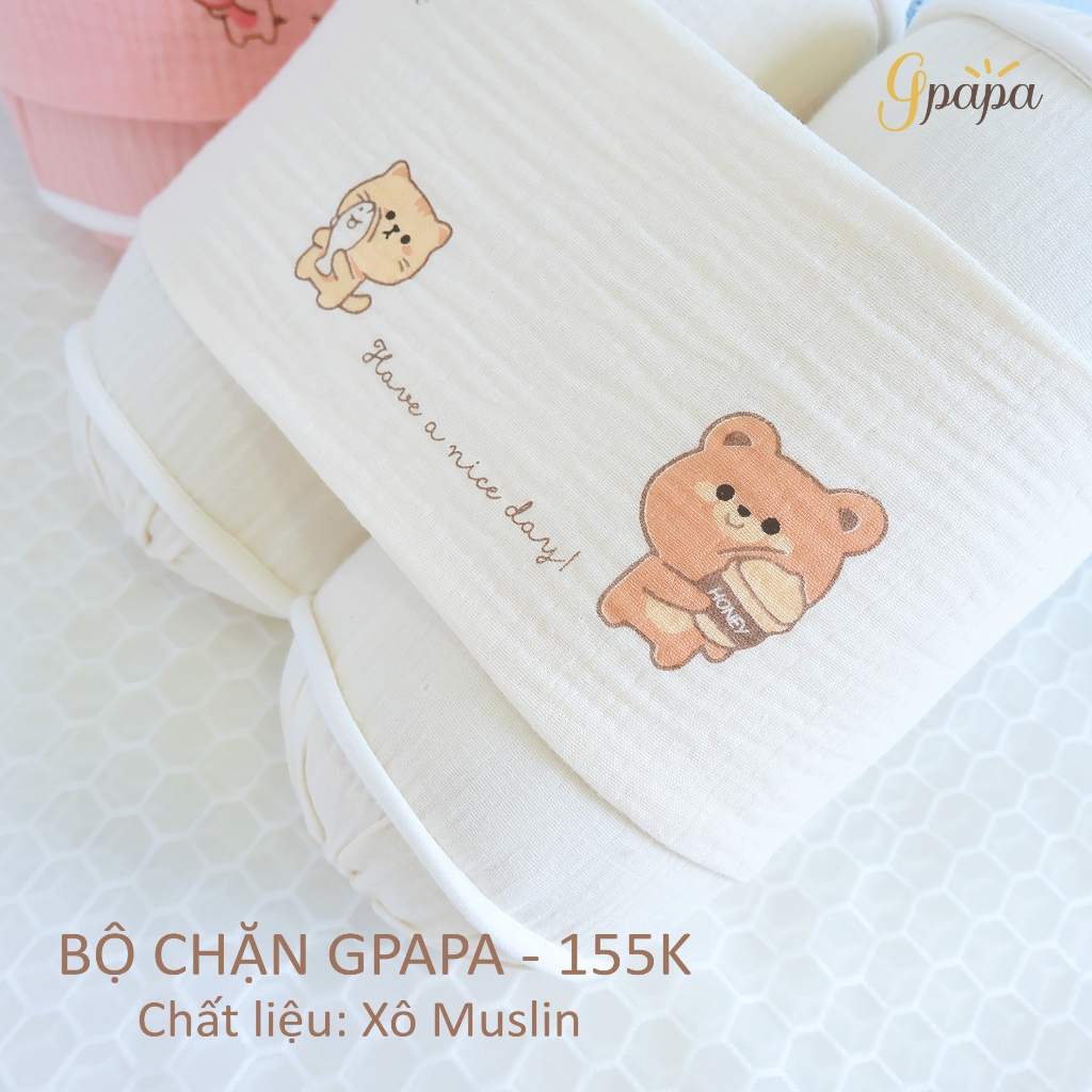 Gối chăn cho bé sơ sinh Gpapa chất liệu xô muslin cao cấp, hình in dễ thương giúp bé ngủ ngon, chống giật mình