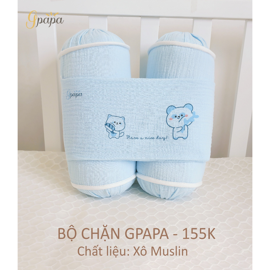 Gối chăn cho bé sơ sinh Gpapa chất liệu xô muslin cao cấp, hình in dễ thương giúp bé ngủ ngon, chống giật mình