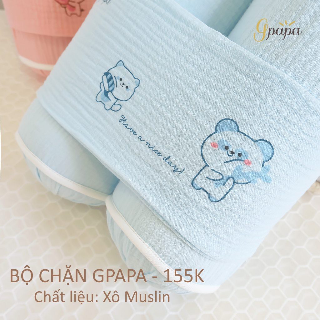 Gối chăn cho bé sơ sinh Gpapa chất liệu xô muslin cao cấp, hình in dễ thương giúp bé ngủ ngon, chống giật mình