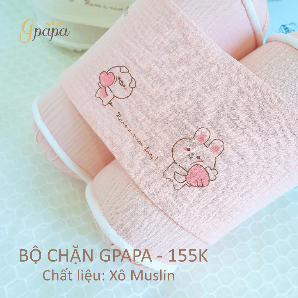 Gối chăn cho bé sơ sinh Gpapa chất liệu xô muslin cao cấp, hình in dễ thương giúp bé ngủ ngon, chống giật mình