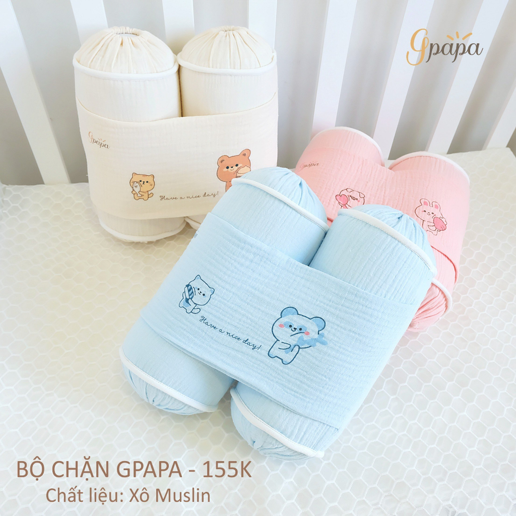 Gối chăn cho bé sơ sinh Gpapa chất liệu xô muslin cao cấp, hình in dễ thương giúp bé ngủ ngon, chống giật mình