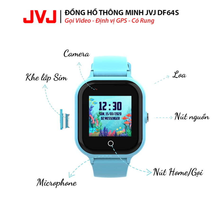 Đồng hồ thông minh trẻ em JVJ DF64 nghe gọi 2 chiều, Có RUNG,Kết nối WIFI,Gọi video,Định vị GPS,Kháng nước-Bảo hành 12T