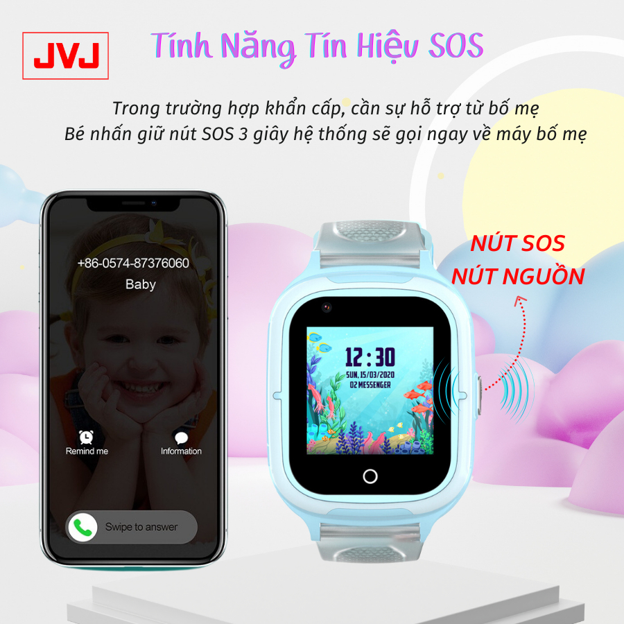 Đồng hồ thông minh trẻ em JVJ DF55C Nghe gọi 2 chiều,Tiếng Việt,Gọi video, Định vị Wifi,Kháng nước IP67- Bảo hành 12T