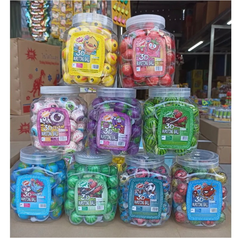 Hộp 60 viên kẹo dẻo hình con mắt, vị dâu, vị dưa hấu….vv hãng Bursting ball