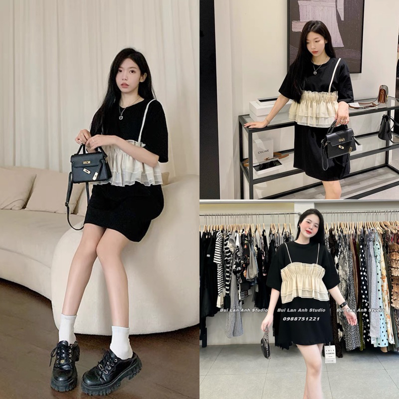Váy Suông Cotton Pha Voan Bèo Hàng Đẹp L1