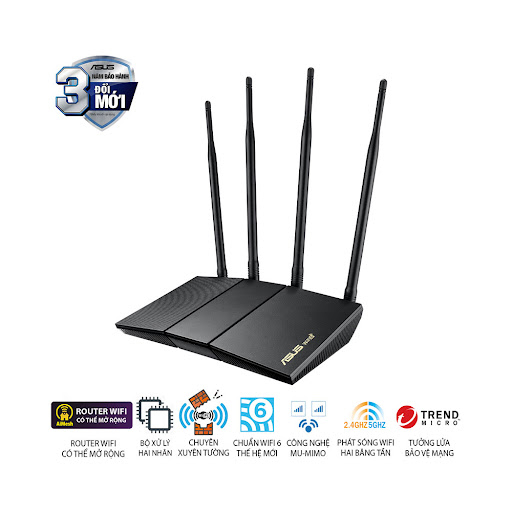 Thiết bị mạng Asus Wifi 6 RT-AX1800HP - Bảo hành 36 tháng