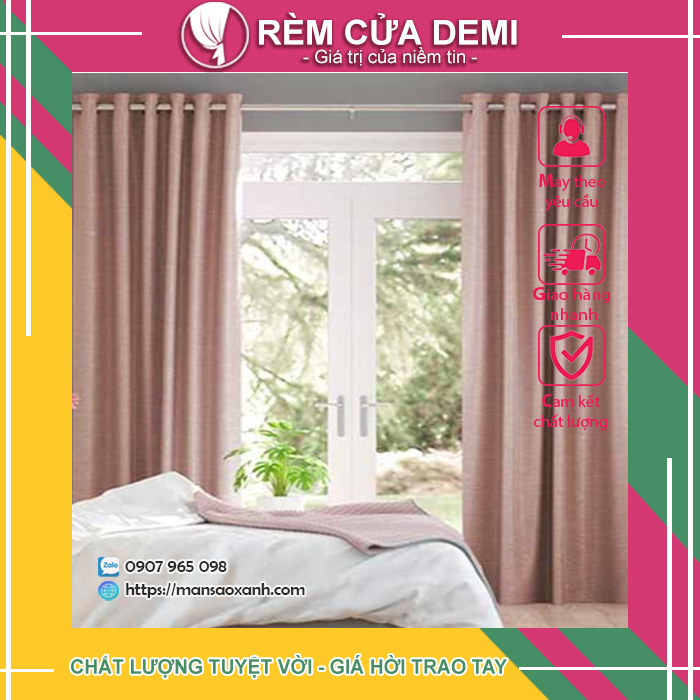 Rèm cửa, rèm phòng CẢN SÁNG 100% CHẤT LIỆU BỐ - Màu hồng đất Pastel . Ghi chú: Nhận số đo theo yêu cầu.